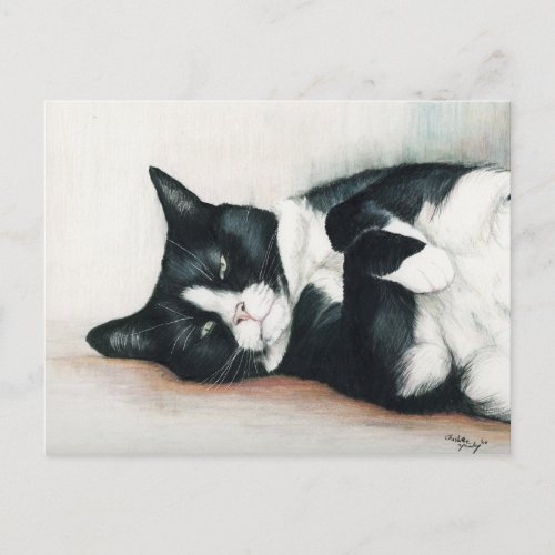 Tuxedo Cat Art Postcard