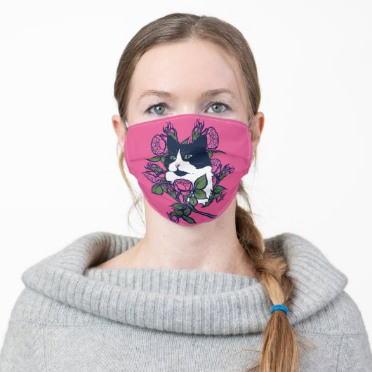 Tuxedo Cat Artwork Adult Cloth Face Mask (Worn)