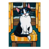 Tuxedo Cat at Snowy Window Painting (Front)