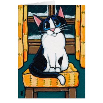 Tuxedo Cat At Snowy Window Painting by LisaMarieArt at Zazzle