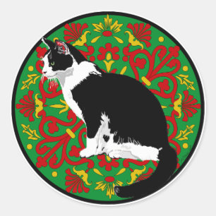 Tuxedo Cat Baroque Classic Round Sticker