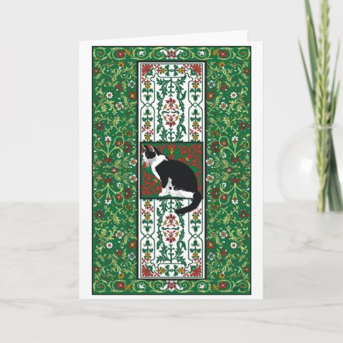Tuxedo Cat Baroque Holiday Card