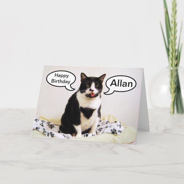 Tuxedo Cat Birthday Allan Humor Card (Front)