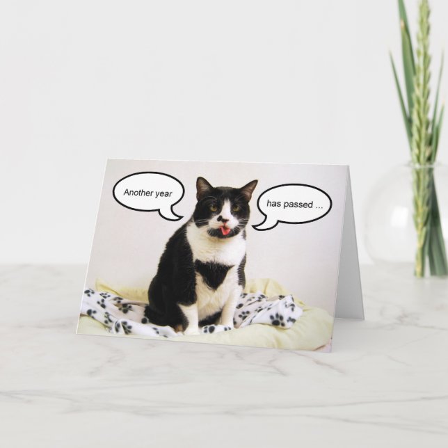 Tuxedo Cat Birthday Humor Card (Front)