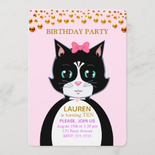 Tuxedo Cat Birthday Party Invitation