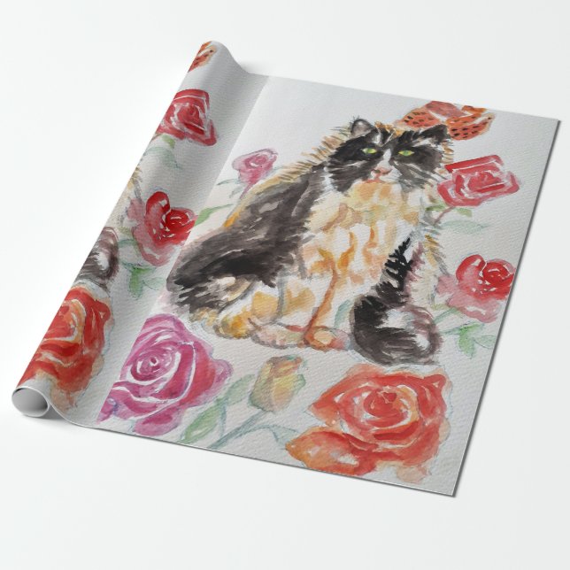 Tuxedo Cat Black and White Cats Baby Pink Wrapping Paper (Unrolled)