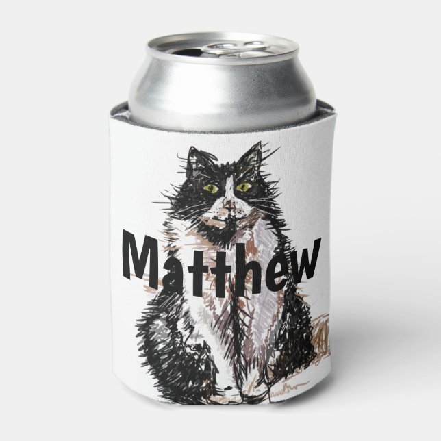 Tuxedo Cat Black and White Cats Can Cooler (Can Front)