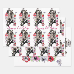 Tuxedo Cat Black and White Cats Funny Floral Wrapping Paper Sheets