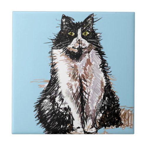 Tuxedo Cat Black and White Cats Happy Tile