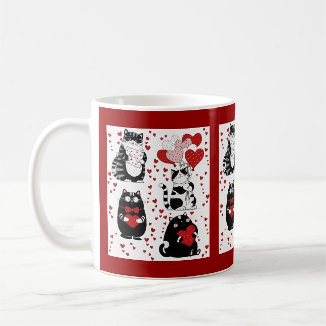 Tuxedo cat black and white Valentine  Coffee Mug (Left)