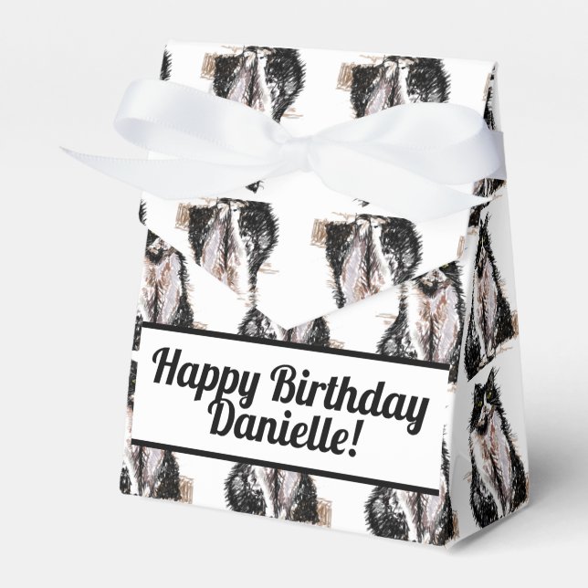 Tuxedo Cat Black Birthday Cats Cake Favour Box (Front Side)