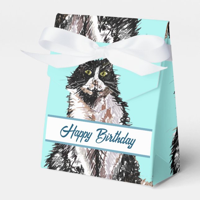 Tuxedo Cat Black White Cats Birthday Cake  Favor Boxes (Front Side)