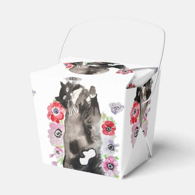 Tuxedo Cat Black White Cats Birthday Favor Box (Front Side)