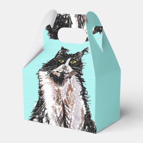 Tuxedo Cat Black White Cats Birthday Turquoise Fav Favor Boxes