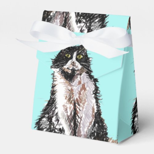 Tuxedo Cat Black White Cats Birthday Turquoise Fav Favor Boxes