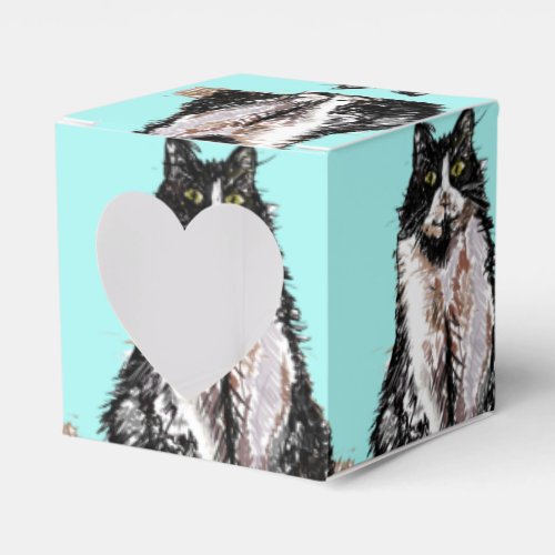 Tuxedo Cat Black White Cats Birthday Turquoise  Favor Boxes