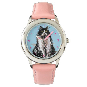 Tuxedo Cat Black White Cats Cute Pet Pink Girls Wa Watch