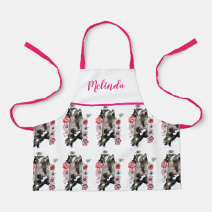 Tuxedo Cat Black White Funny Cute Cats Floral Apro Apron