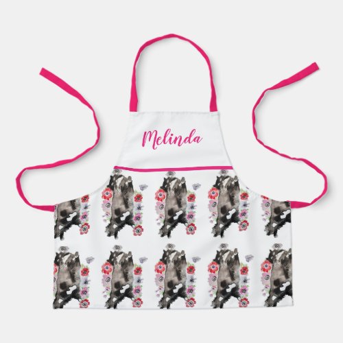 Tuxedo Cat Black White Funny Cute Cats Floral Apro Apron