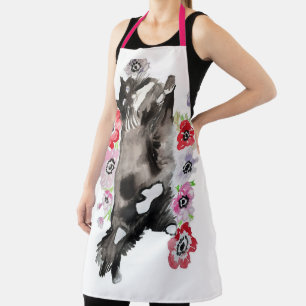 Tuxedo Cat Black White Funny Cute Cats Floral Apron
