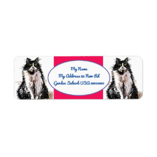 Tuxedo Cat Black White Red Return Address Labels