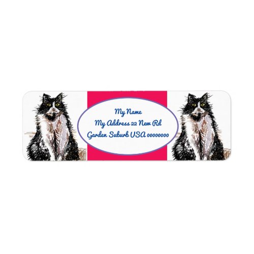 Tuxedo Cat Black White Red Return Address Labels