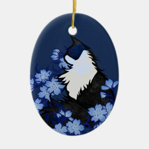 Tuxedo Cat blue tuxedo cats artwork tuxie cat Ceramic Ornament