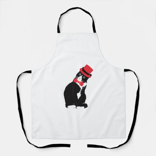 Tuxedo Cat Bow Tie Day Top Hat Halloween Valentine Apron