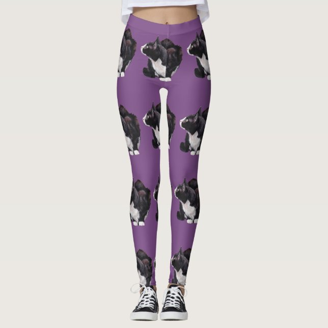 Tuxedo Cat Cat Art Leggings (Front)