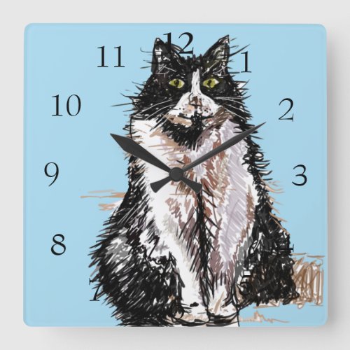 Tuxedo Cat Cats Art Animal Childs Nursery Room Squ Square Wall Clock