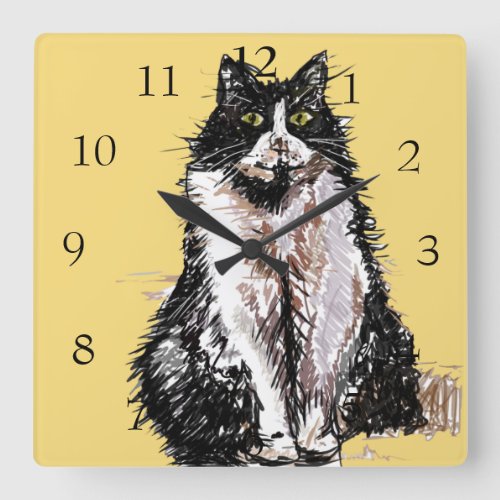 Tuxedo Cat Cats Art Animal Childs Nursery Room Square Wall Clock