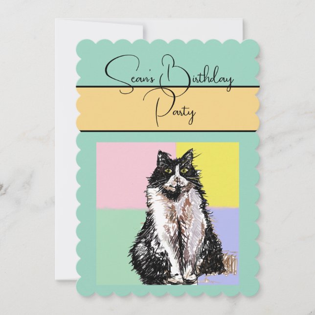 Tuxedo Cat Cats Boys Birthday Party Invitation (Front)