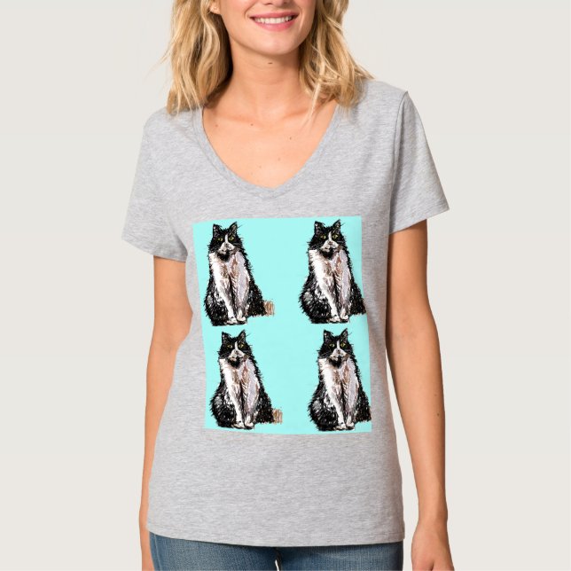 Tuxedo Cat cats cute Black and White pets T-Shirt (Front)