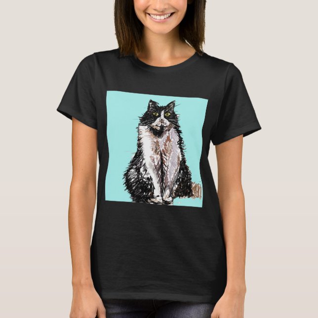 Tuxedo Cat cats cute Black and White pets T-Shirt (Front)