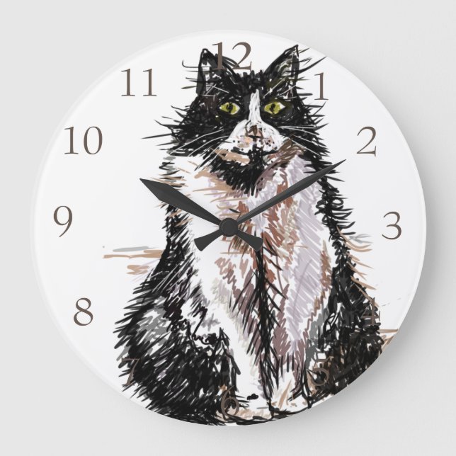 Tuxedo Cat Cats Cute Watercolour Painting Clock (Front)