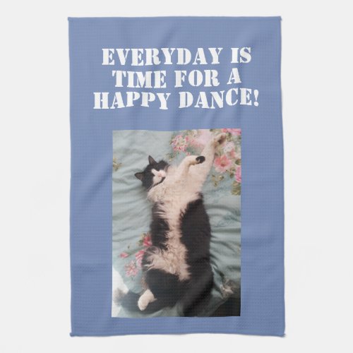 Tuxedo Cat cats Happy Dance Photo Kitchen Towel