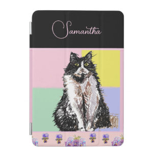 Tuxedo Cat Cats Pastel Pink Girls Customizable iPad Mini Cover