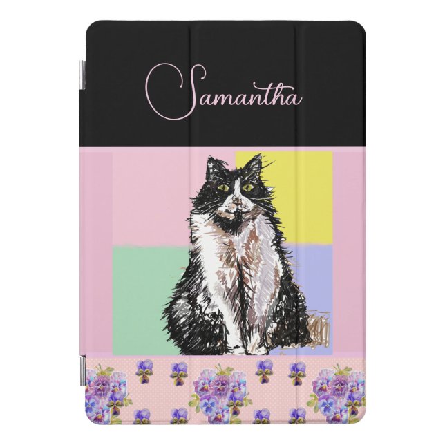 Tuxedo Cat Cats Pastel Pink Girls Customizable iPad Pro Cover (Front)