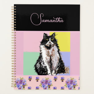 Tuxedo Cat Cats Pastel Pink Girls Customizable Planner