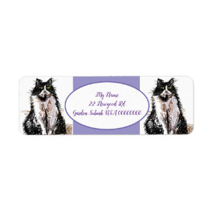 Tuxedo Cat Cats Purple Return Address Labels