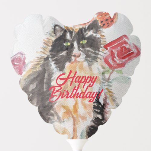 Tuxedo Cat Cats Watercolor Painting Art Birthday Balloon