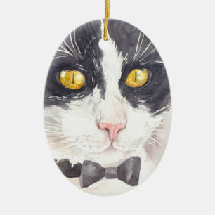 Tuxedo cat ceramic ornament