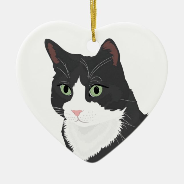 Tuxedo Cat Ceramic Ornament (Front)