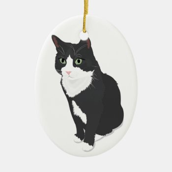 Tuxedo Cat Ceramic Ornament by MadeByLAB at Zazzle