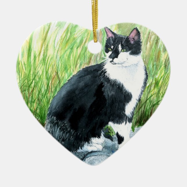 Tuxedo Cat Ceramic Ornament (Front)