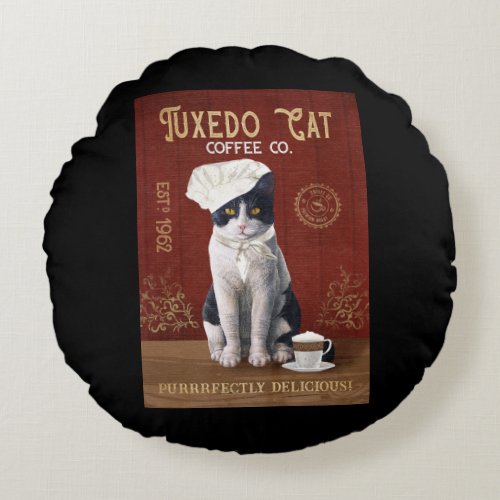 Tuxedo Cat Chef Coffee Love Tuxedo Lover Cat Life Round Pillow