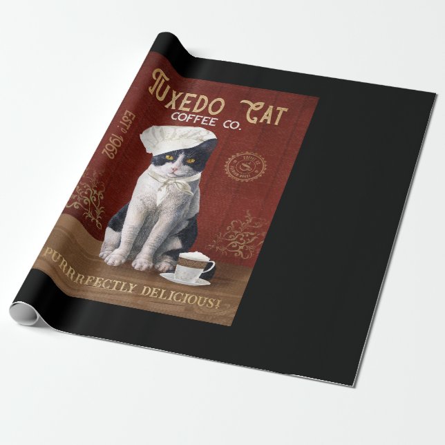 Tuxedo Cat Chef Coffee Love Tuxedo Lover Cat Life Wrapping Paper (Unrolled)