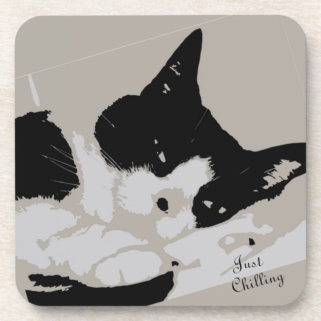 Tuxedo Cat Chilling Beverage Coaster (Front)