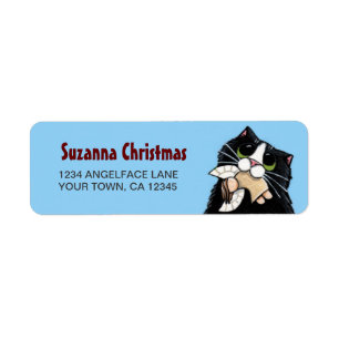 Tuxedo Cat & Christmas Angel Return Address Label