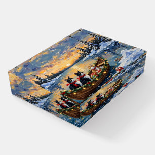 Tuxedo Cat Christmas Boat Holiday Paperweight
